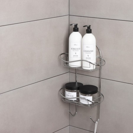 2-tier shelf on the suction cup “Wave”, 25 × 11 × 45 cm, 2 hooks, chrome color