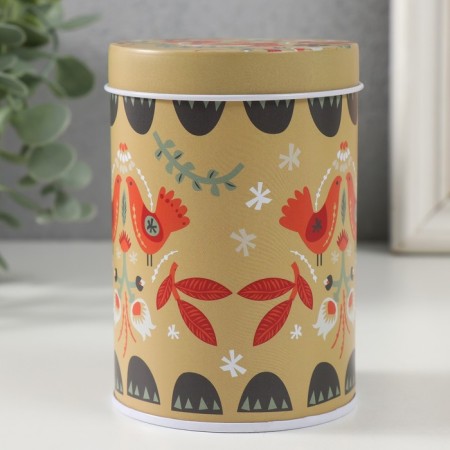 Casket Metal cylinder "Birds and flowers" 7.5x7.5x11 cm-1