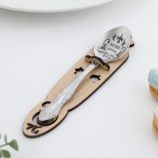A spoon is registered, tea, with an engraving 