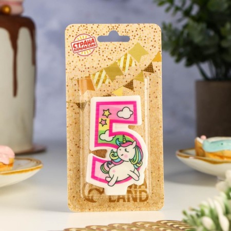Candle in the cake "Unicorn with a ball", number 5, pink, 6.5 cm-1