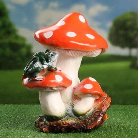 Garden figure "Three fly agaric with a frog" 26x19x30cm-3