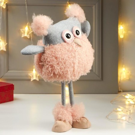 Interior doll "owl in pink curly coat" 42x15x19 cm-1