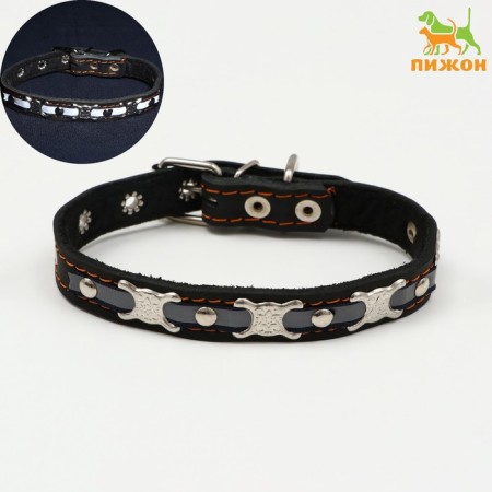 Collar of a leather reflective butterfly on a synthetic winterizer butterfly, 45 x 2 cm, Osh 25-35 cm, black