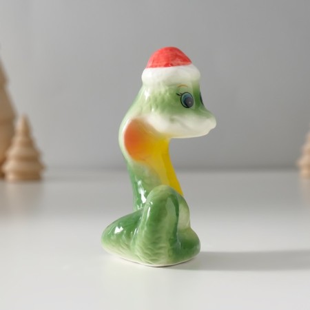 Souvenir Ceramics "Green Cobra in the New Year's cap" 4x6x8 cm-2