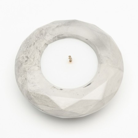 Candle "Complete" in a candlestick with faces of gypsum large, 10.5x3cm, marble with black stripes-2