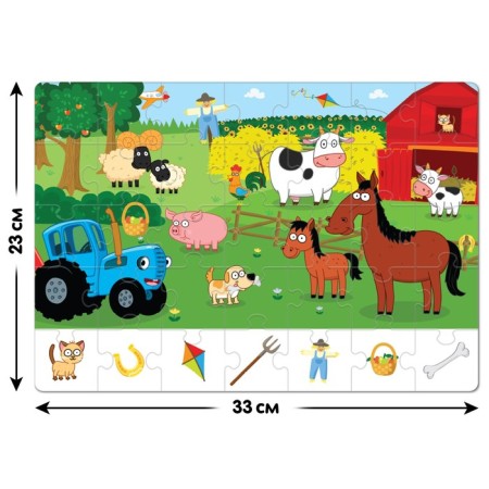 Puzzle “Collect, find, show. Blue tractor on the farm ", 35 elements-1