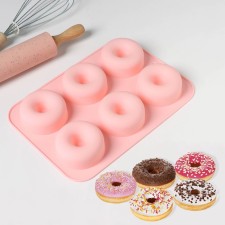 Baking uniform “Donut”, silicone, 26 × 18 cm, 6 cells, 7 × 2.8 cm, pink color