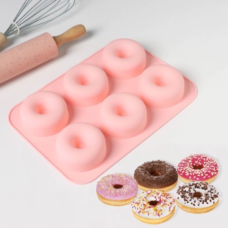 Baking uniform “Donut”, silicone, 26 × 18 cm, 6 cells, 7 × 2.8 cm, pink color