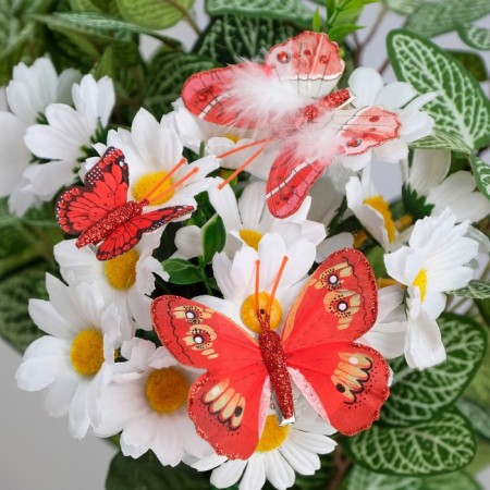 Butterflies for decor and floristry, on the clothespin, plastic, red, mix, 5 cm and 8 cm