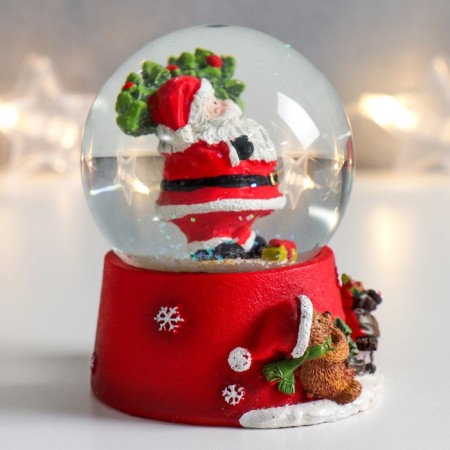 Souvenir Polystone Water Ball "Santa Claus with a Christmas tree on the shoulder" 6.5x6.5x8.5 cm-1