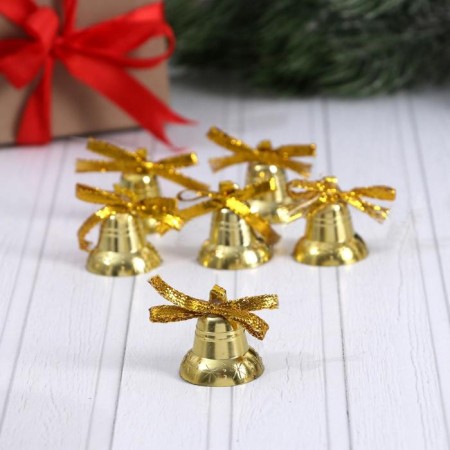 Jewelry decoration "Bells with a bow and snowflakes" (set 12 pcs) 2 cm, gold