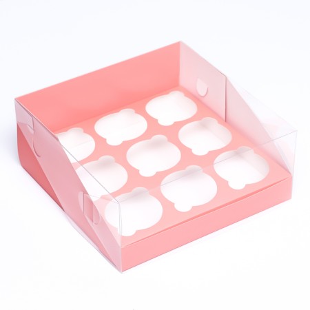 Confectionery folding box for 9 cupcakes 23.5 x 23.5 x 10, pink-1