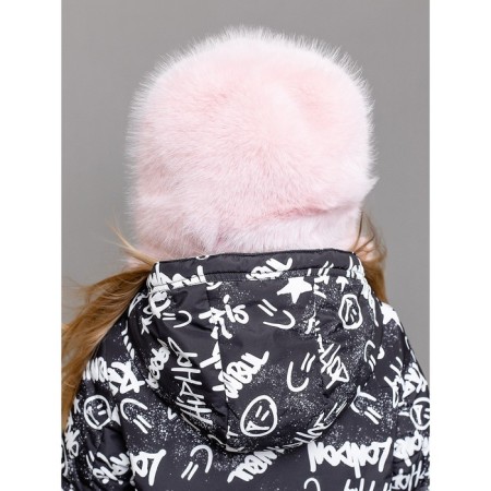 Children's fur cap, size 52, pink color-6