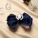 Hair elastic band "Schoolgirl" bow peas silver, 8 cm, white-blue