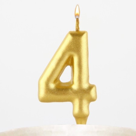 Candle for a cake, number "4", gold.-6