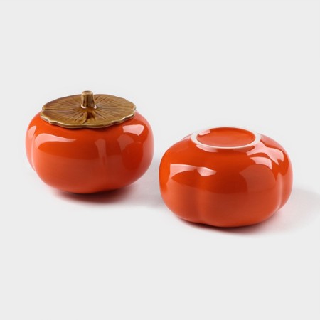 A set of ceramic banks for Persimmon storage, 2 items: 175 ml, Halloween dishes, Orange color-5