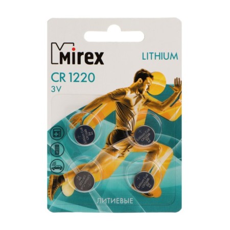 Battery lithium Mirex, CR1220-4BL, 3V, blister, 4 pcs.