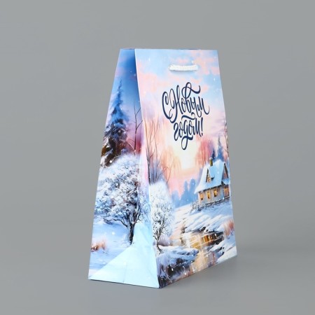 Package Gift New Year Laminated "Winter Village", MS 18 x 23 x 8 cm, New Year-2