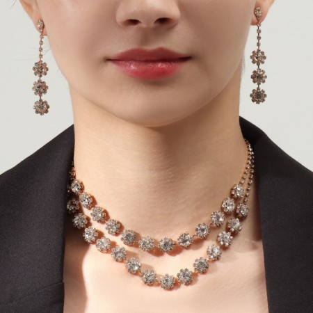 Set 2 objects: earrings, necklace "chic" circle, white color in gold, 30 cm-2