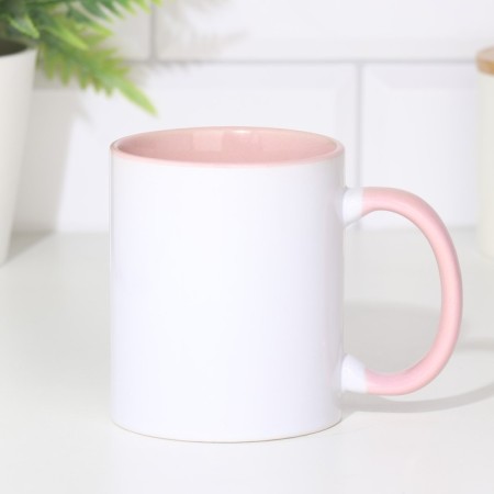Coraming mug of ceramic with a logo, white color, volume 320 ml, pink bottom-1