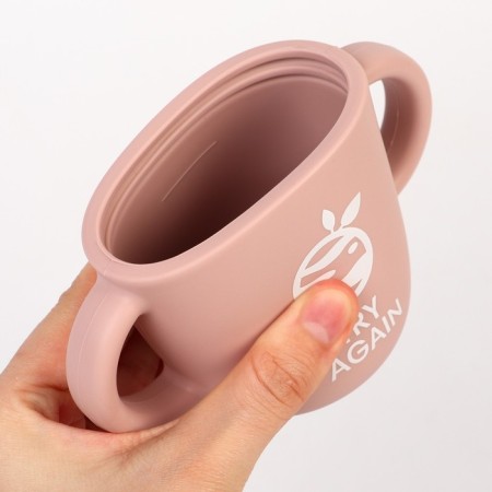 Drunker with a pipe Children's silicone "Try AGAIN", 200 ml., With handles, pink color-2