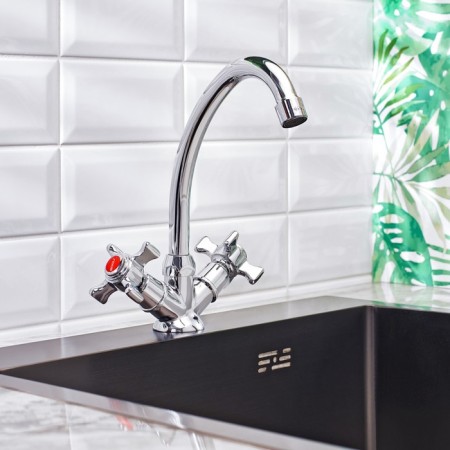 Kitchen mixer BOOU BA5333-8F-B723, two-wound, brass, chrome-1