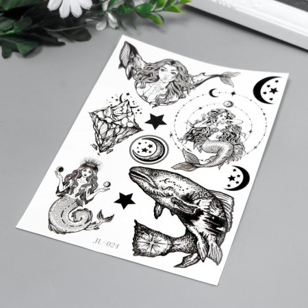 Tattoo on the body Black Mermaids and Stars 21x15 cm-1