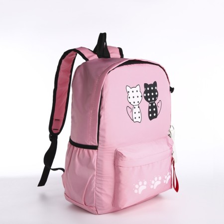 Youth backpack from textiles, 3 pockets, wallet, pink color
