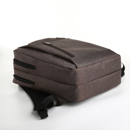 City backpack on a zipper, 2 pockets, with USB, brown color-4