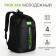Youth backpack with a zipper, 4 pockets, black/green color