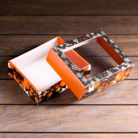 Gift box, lid is, with the window "Happy New Year", 18 x 15 x 5 cm-3