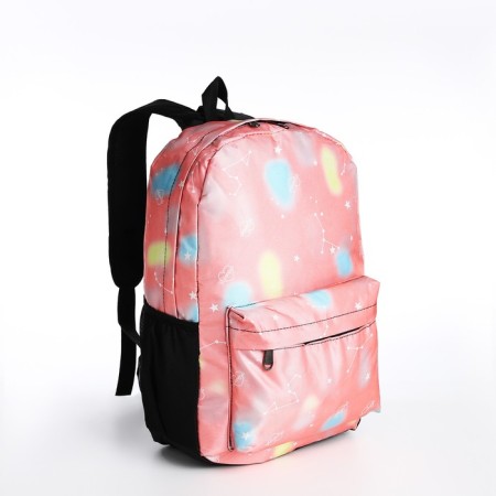 A backpack with a zipper, 3 outer pockets, pink color-2
