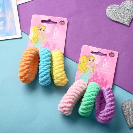 Hair elastic band "Mahrushka Sport" (set of 3 pcs) pastel summer, 5 cm, mix-1