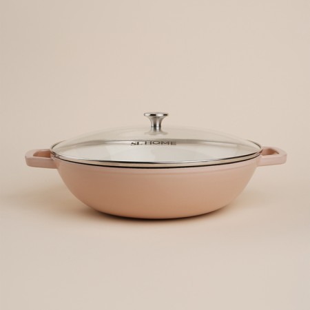 Cast iron frying pan with enameled coating SL Home, D = 31 cm, h = 8.5 cm, pink color-5