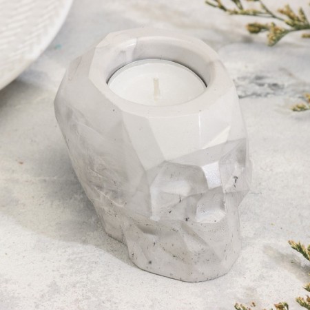 Skull candlestick from gypsum with faces, 6x9x6.5cm, marble with black stripes-1