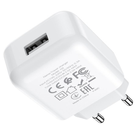 Network charger Hoco N2, 1 USB, 2 A, white-1