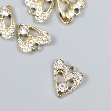 Decor for creativity metal, rhinestones "Figure heart" gold 1.5x1.9 cm