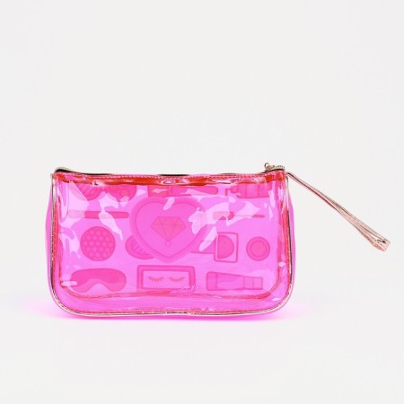 Cosmetic bag with a handle, raspberry color-1