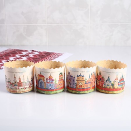 Paper form for cupcake, muffins and kulich "Kremlin" 70x60mm, mix-2