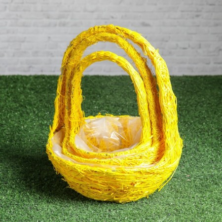 Set of baskets "Sun", 3 pcs, 25 × 10/32 cm, 20 × 9/28 cm, 17 × 8/23 cm, rattan, sisal-1