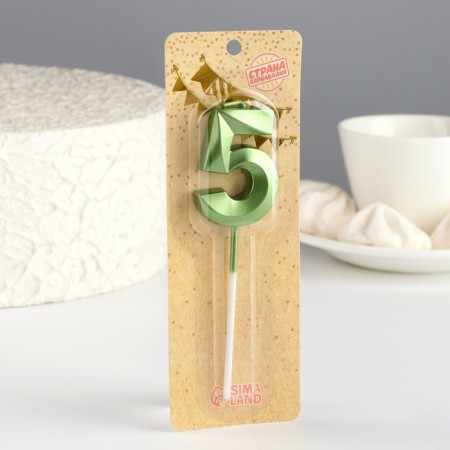 Candle in the cake on the skewer "Fine", the number "5", the emerald, 5 cm-4
