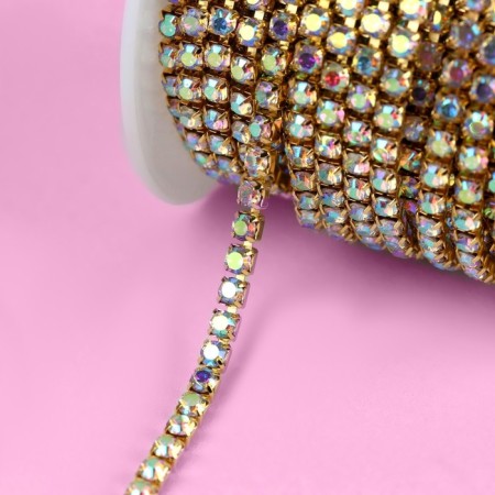 Chain with rhinestones, with holography, metal, glass, 3.5 mm, 9 ± 1 m, gold color-2