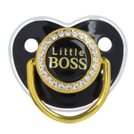Nipple - Orthodontic dummy "Little boss", with a cap, +12 months, gold, rhinestones-5