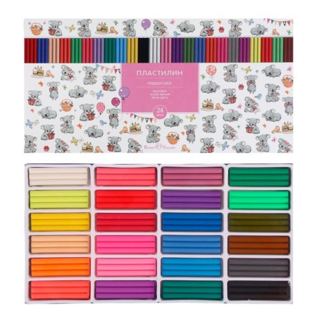 Plasticine soft (wax) 24 colors 500 g, happycolor, mix-3