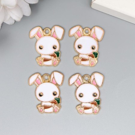 Decor for creativity metal, enamel "Bunny funny with carrots" 2.3x2 cm-2