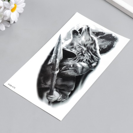 Tattoo on the body Black "Wolf and Knight" 21x11.5 cm-1