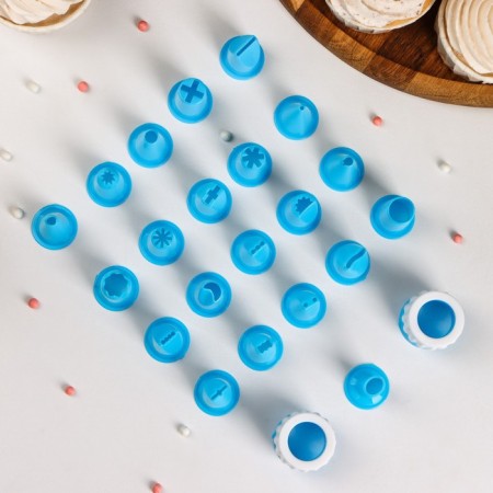Set of pastry nozzles, D = 2.5 cm, 21 pcs, adapter 3 cm, color mix-1