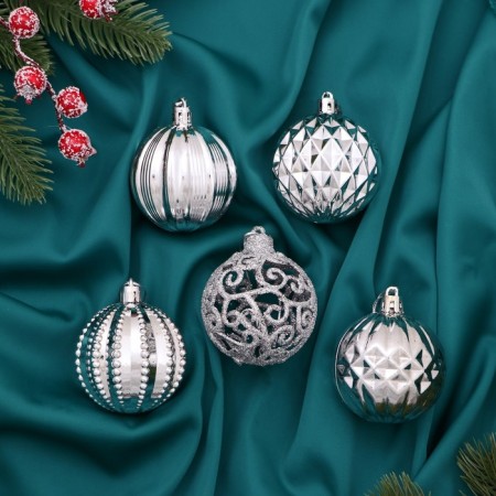 Set of balls plastic D-5.5 cm, 5 pcs "carnival" Assorted, silver