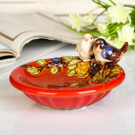 Souvenir ceramics stand "Birds on a plate" 7x13.5x14.5 cm-4