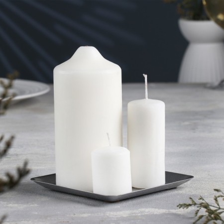 Square Plate Summary of Metal for one candle, 12.6x1.3 cm, silver